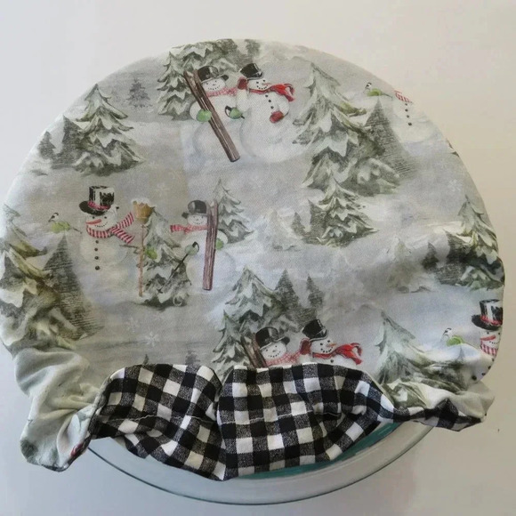 Kitchenaid Bowl Cover, Reversible Christmas Snowmen and Black Gingham - Picture 1 of 6